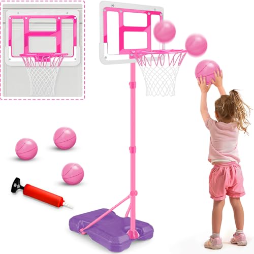 GMAOPHY Kids Basketball Hoop with Stand Adjustable Basketball Set Toddler Basketball Toys for Boys Age 3 4 5 6 7 8 Indoor Outdoor Backyard Sport Game Gifts Pink - Image 1