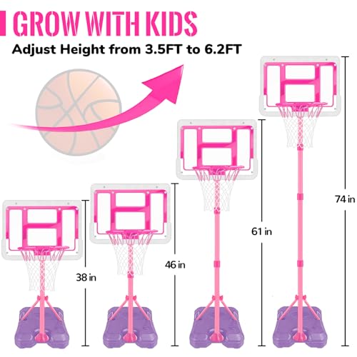 GMAOPHY Kids Basketball Hoop with Stand Adjustable Basketball Set Toddler Basketball Toys for Boys Age 3 4 5 6 7 8 Indoor Outdoor Backyard Sport Game Gifts Pink - Image 5