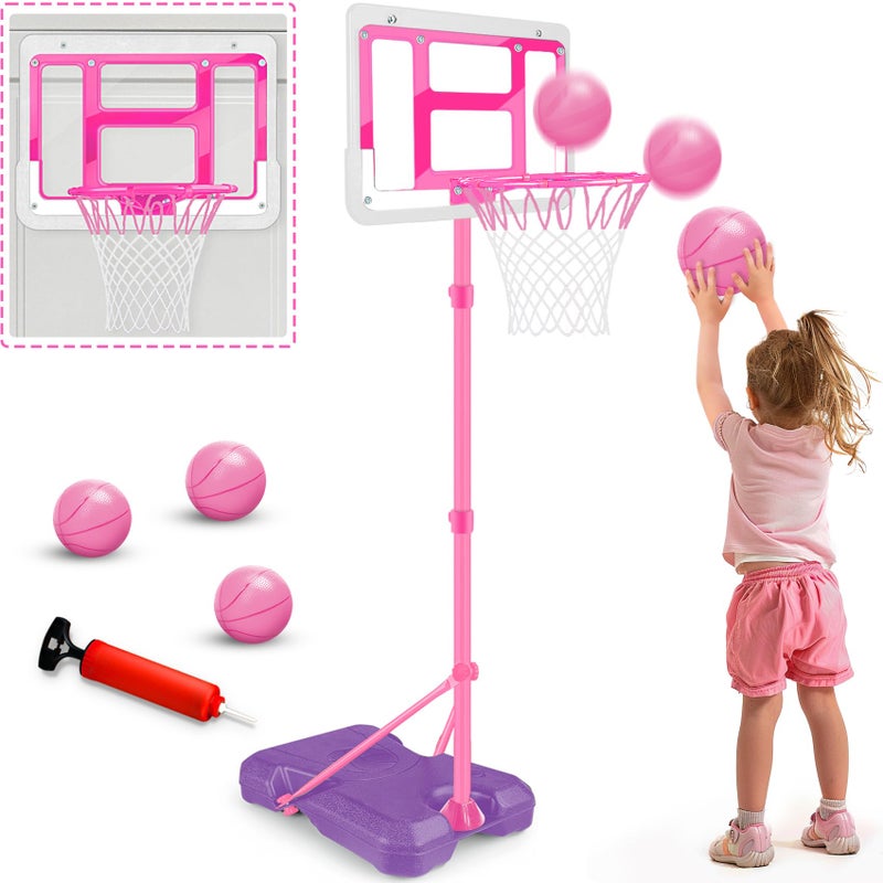 GMAOPHY Kids Basketball Hoop with Stand Adjustable Basketball Set Toddler Basketball Toys for Boys Age 3 4 5 6 7 8 Indoor Outdoor Backyard Sport Game Gifts Pink - Image 2