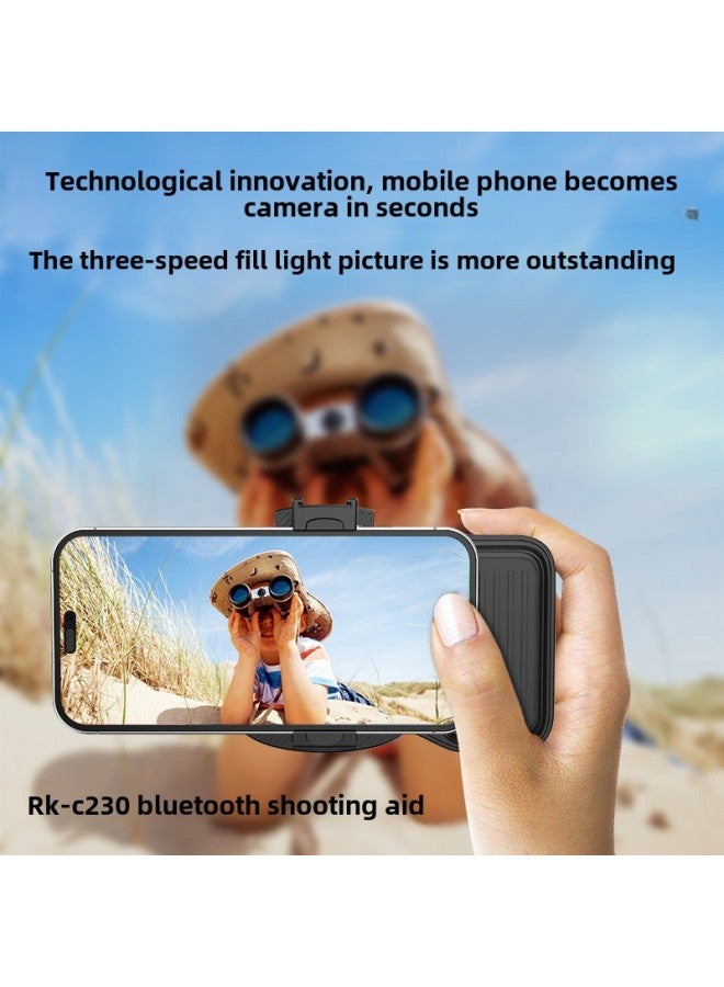 Hot-selling Portable Mobile Phone Bluetooth Camera Aid Video Artifact With Fill Light Can Be Used As Stand Separate Remote Control-Color:Bluetooth Shooting Aid (white) + Beauty Fill Light - Image 3