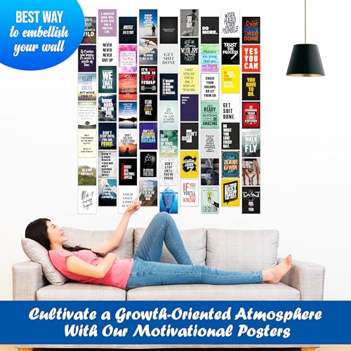 Rousrie Motivational Wall Art Collage Kit , Inspirational Wall Art, Posters Wall Art for Office, Bedroom, Living room Quotes Posters For Office- 4 x 6 Inches(Pack of 63 pieces) Paper - Image 3