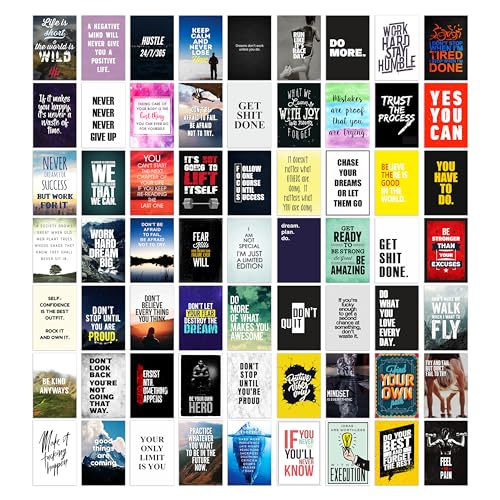 Rousrie Motivational Wall Art Collage Kit , Inspirational Wall Art, Posters Wall Art for Office, Bedroom, Living room Quotes Posters For Office- 4 x 6 Inches(Pack of 63 pieces) Paper - Image 1