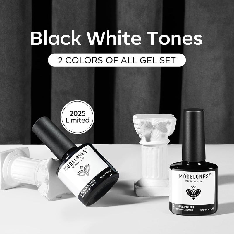 modelones White Gel Polish Black Gel Polish Set 2 Pcs 15ml Black And White Nail Polish Soak Off LED Valentine's Nail Art French Manicure Salon Diy at Home Gift for Women Girls - Image 2