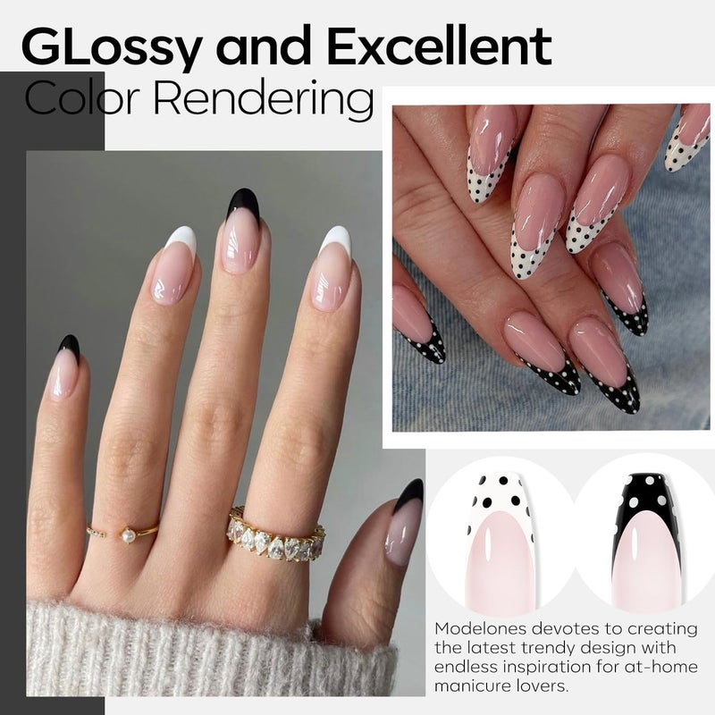 modelones White Gel Polish Black Gel Polish Set 2 Pcs 15ml Black And White Nail Polish Soak Off LED Valentine's Nail Art French Manicure Salon Diy at Home Gift for Women Girls - Image 3