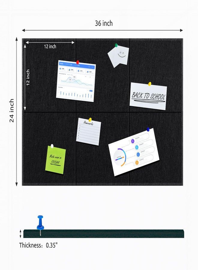 PATTENGO Large Cork Boards for Walls,Felt Bulletin Boards for Home Office Kitchen,Felt Wall Tiles with Safe Removable Adhesive Tabs,Pin Board Notice Board for Photos,Memos,36"x24" 6 Pack,Black - Image 2