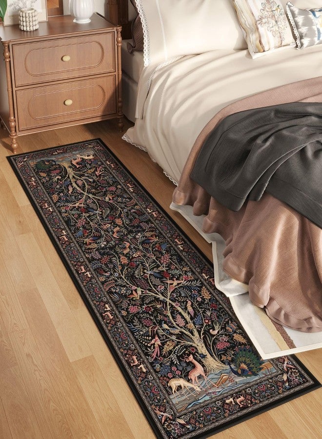 Rugcomf Runner Rug Vibrant Tree of Life-Patterned Vintage Kitchen Rugs Non Slip Washable Soft Carpet Runner for Laundry Bedroom Bathroom, Black - Image 3