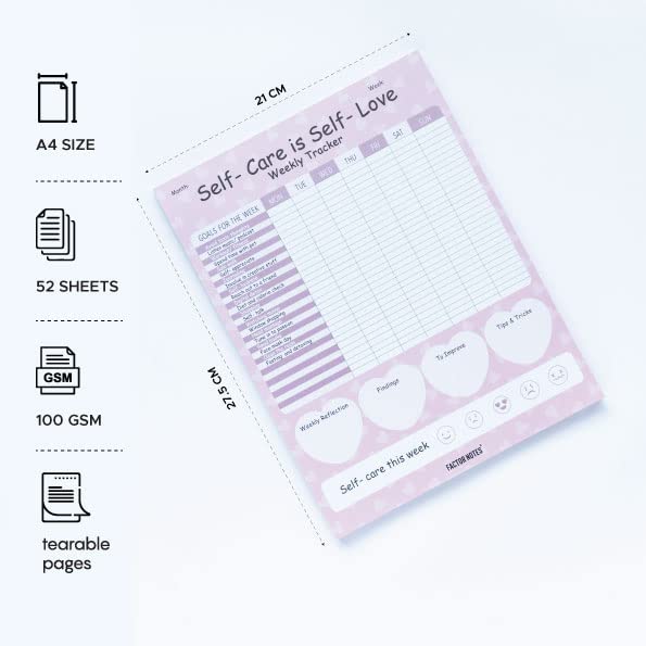 FACTOR NOTES Tear-off Notepads:A4 Sized|52 Sheets|100 GSM(Self Care Weekly) - Image 2