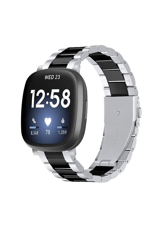 O Ozone Metal Watch Band for Fitbit Versa 3/Versa 4/Fitbit Sense/Sense 2 Strap, Stainless Steel Wristband Straps Accessories for Men Women-Black/Silver - Image 1