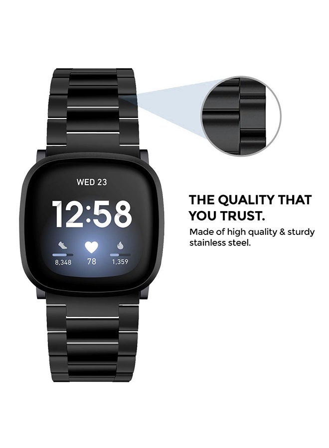 O Ozone Metal Watch Band for Fitbit Versa 3/Versa 4/Fitbit Sense/Sense 2 Strap, Stainless Steel Wristband Straps Accessories for Men Women-Black/Silver - Image 3