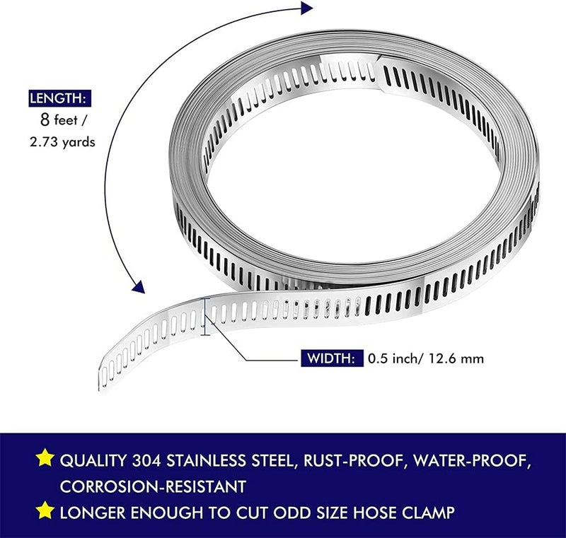 ELECDON 8 Feet Hoses Clamps, Fasteners, Clamps Worm, Worm Clamps Stainless Steel, Large Hose Clamp Worm Drive Hose Clamps Adjustable Pipe Hose Clamp for Intercooler, Pipe, Tube and Fuel Line - Image 2