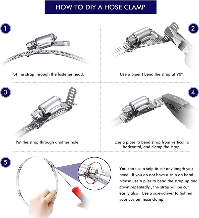ELECDON 8 Feet Hoses Clamps, Fasteners, Clamps Worm, Worm Clamps Stainless Steel, Large Hose Clamp Worm Drive Hose Clamps Adjustable Pipe Hose Clamp for Intercooler, Pipe, Tube and Fuel Line - Image 3