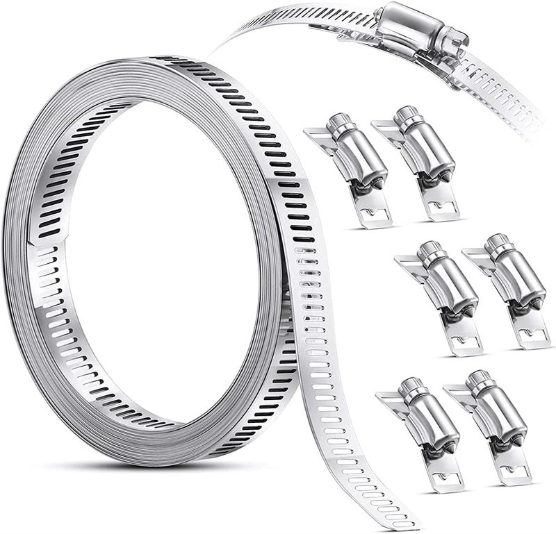 ELECDON 8 Feet Hoses Clamps, Fasteners, Clamps Worm, Worm Clamps Stainless Steel, Large Hose Clamp Worm Drive Hose Clamps Adjustable Pipe Hose Clamp for Intercooler, Pipe, Tube and Fuel Line - Image 1