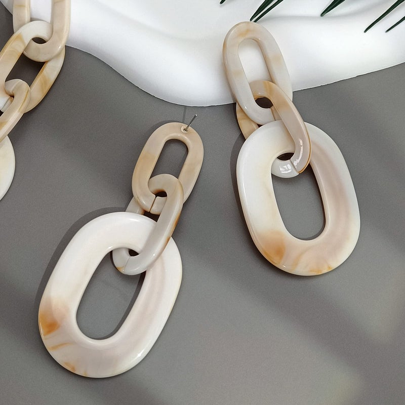 Bocar Acrylic Chunky Statement Necklace for Women Cube Link Chain Collar Necklace and Hoop Earrings Costome Jewelry Set(NK-10667-Antique White) - Image 5