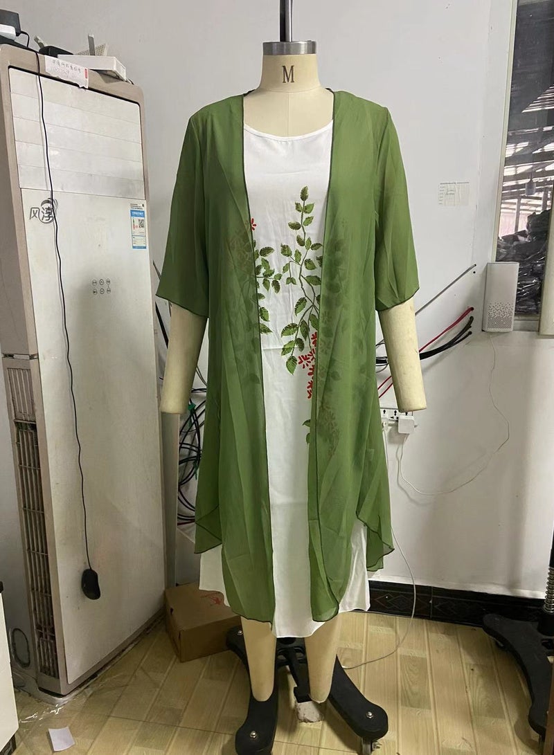 general Women's Floral Print Round-neck Two-piece Set - casual Sleeveless Flowing Dress Paired With Cardigan Jacket - Image 2