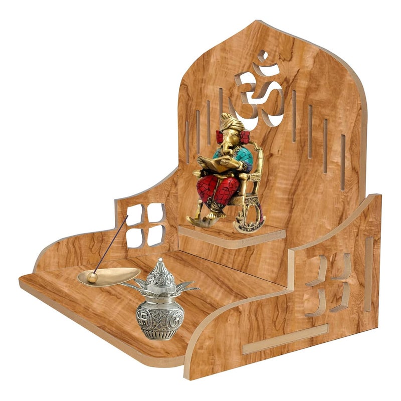 LINGAZ Wall Mounted Wooden Home Pooja Temple Mandir Puja Room Items Stand Office Decor - Image 2