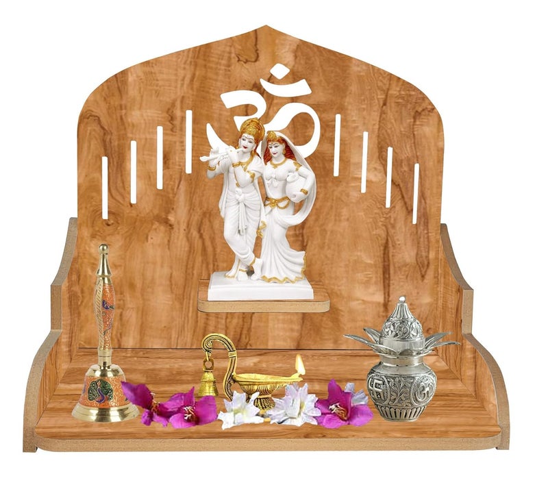 LINGAZ Wall Mounted Wooden Home Pooja Temple Mandir Puja Room Items Stand Office Decor - Image 1