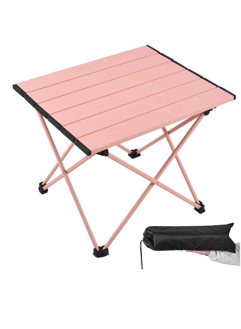 Generic Small Folding Camping Table with Aluminum Table Top, Beach Table for Sand with Carrying Bag,Prefect for Outdoor, Picnic, BBQ, Cooking, Festival (Pink) - Image 1