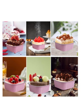 50 Pcs Mini Square Baking Cups with Lids,5oz Aluminum Foil Mini Cake Pans with Lids,Disposable Ramekins Cake Pans,150ml Dessert Cups Cupcake Pans for Wedding Birthday Party,PINK - view 5