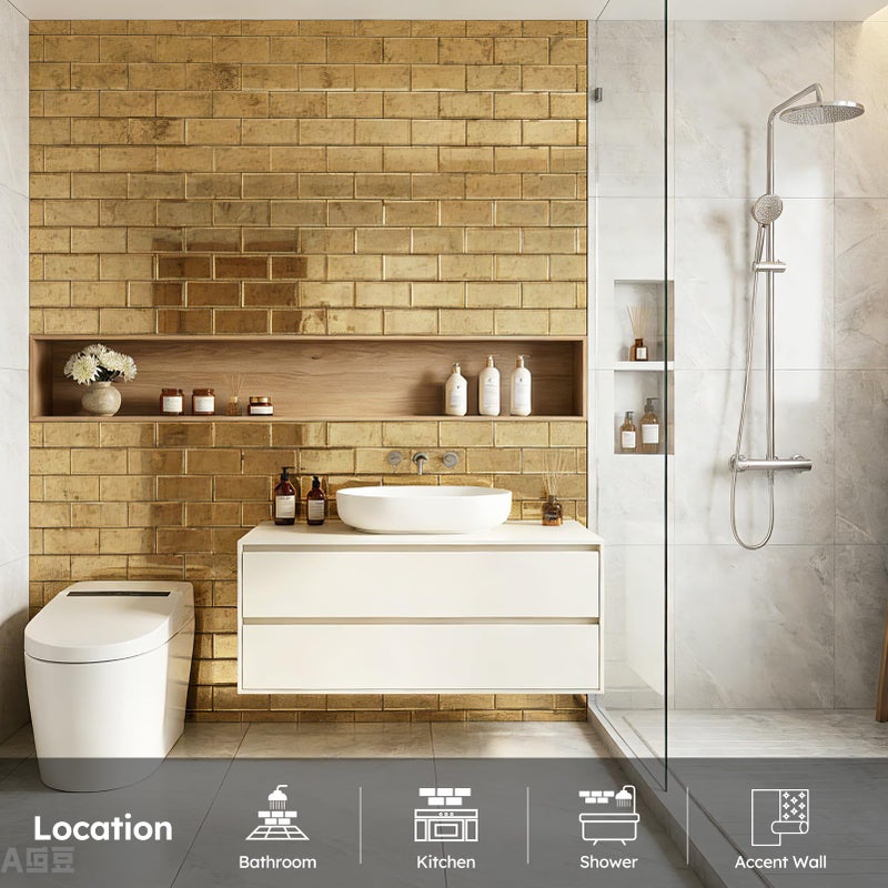 Diflart Peel and Stick Beveled MirrorTile, Light Antique with Gold, 3x6 Inch, Mirror Backsplash for Kitchen Bar Bathroom Wall Tile (5 Sq.ft, 40 Pcs) - Image 2