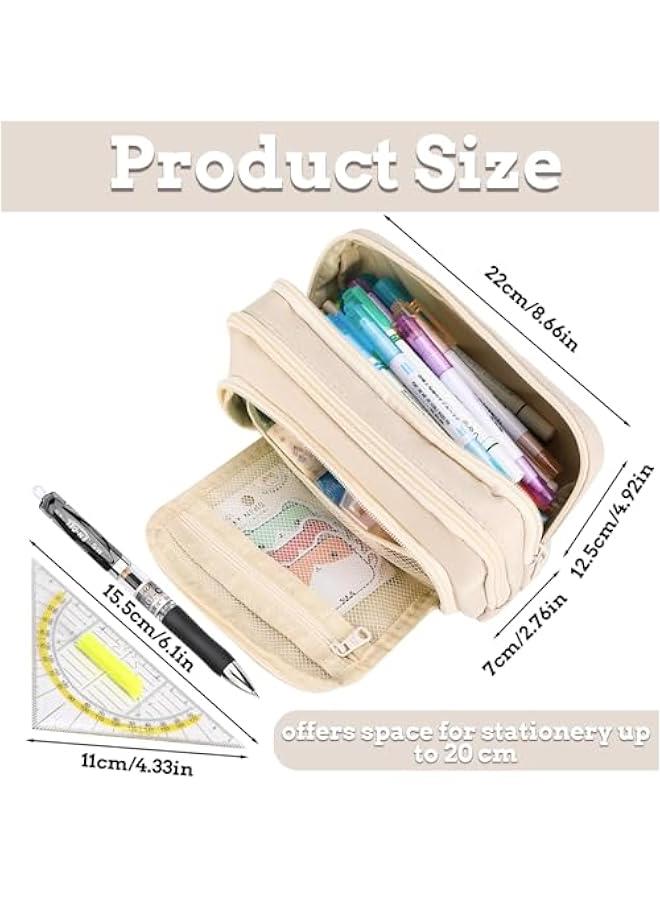إسكدنيا قلم رصاص حقيبة ، حالة قلم رصاص كبير مع 3 طبقات سستة ، فتاة الكبار حالة قلم رصاص المحمولة حقيبة مستحضرات التجميل ، مكتب المدرسة الأكاديمية الجمالية حالة قلم رصاص ( بيج ) - Image 2