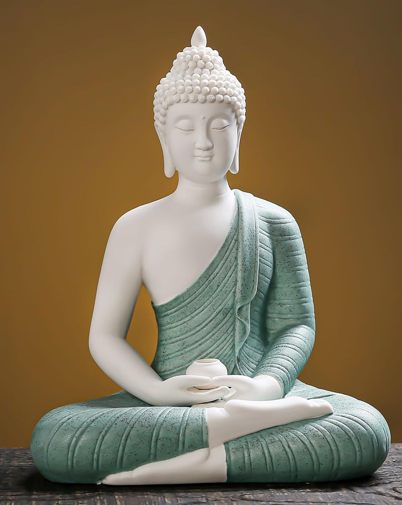 QINLANG Qinlang 12 inch Green Buddha Statue for Home Decor Ceramic Meditation Buddha Decoration for Home 