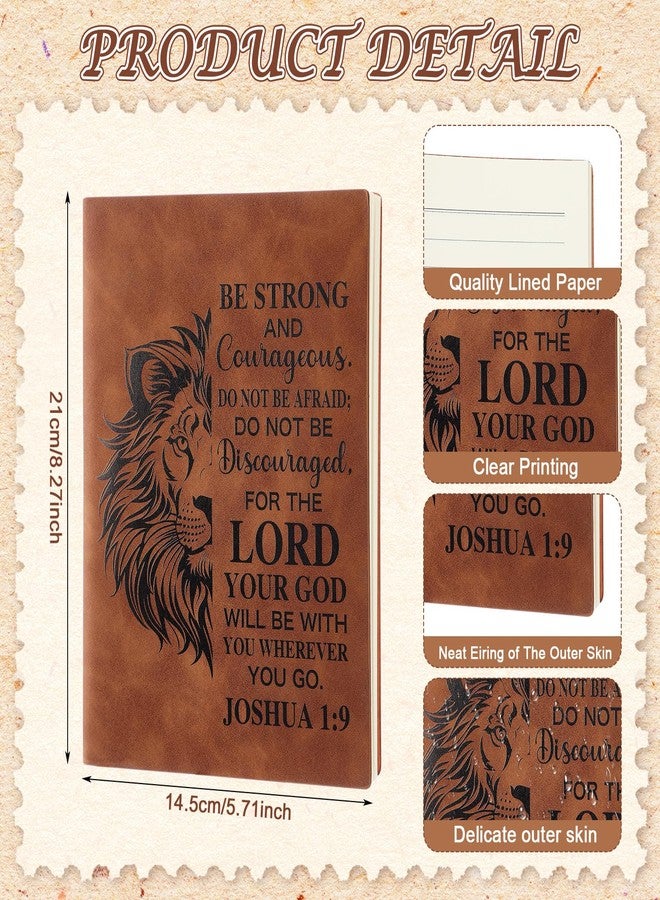 Fuyoooo 4 Pcs Christian Gifts for Men Father's Day Pastor Appreciation Gifts Vintage Leather Hardcover Notebook 1 Timothy 6:11 Religious Bible Verse Pen Joshua 1:9 Bookmark & Box(Lion,Brown) - Image 4