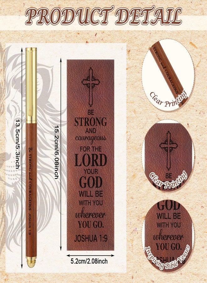 Fuyoooo 4 Pcs Christian Gifts for Men Father's Day Pastor Appreciation Gifts Vintage Leather Hardcover Notebook 1 Timothy 6:11 Religious Bible Verse Pen Joshua 1:9 Bookmark & Box(Lion,Brown) - Image 2