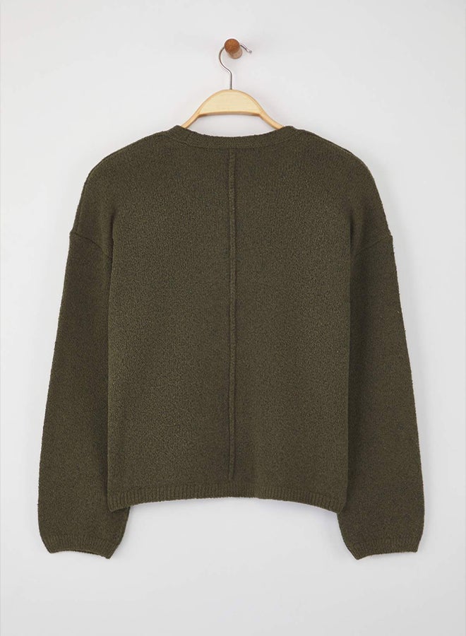 trendyol Khaki More Sustainable Cotton Blended Basic Wide Fit Knitwear Cardigan - Image 5