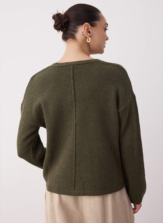 trendyol Khaki More Sustainable Cotton Blended Basic Wide Fit Knitwear Cardigan - Image 4
