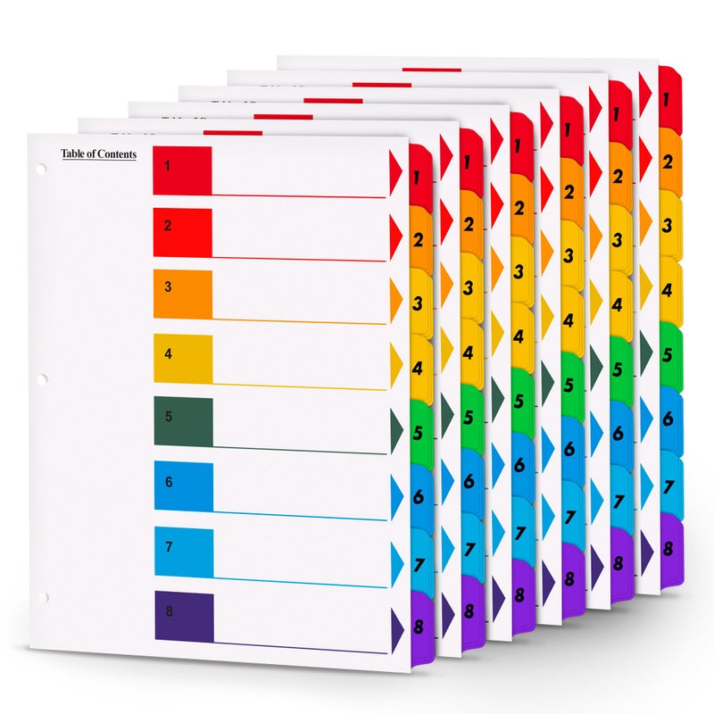 Manaloom فواصل علامات تبويب للمجلدات ذات 3 حلقات، فواصل للمجلدات ذات 3 حلقات، علامات فهرسة للمجلدات مع جدول محتويات قابل للتخصيص، مثقوبة بثلاثة ثقوب - 8.5 × 11 بوصة - من 1 إلى 15 فاصلًا - 6 مجموعات (من 1 إلى 8 علامات تبويب) - Image 1