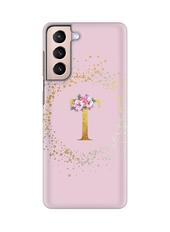 Stylizedd Monogram Slim Cover for Samsung Galaxy S21 Plus 5G Case Custom Initials Letter Floral Pattern Snap Series Mobile Cover Matte Alphabet  - T (Pink) - Image 1