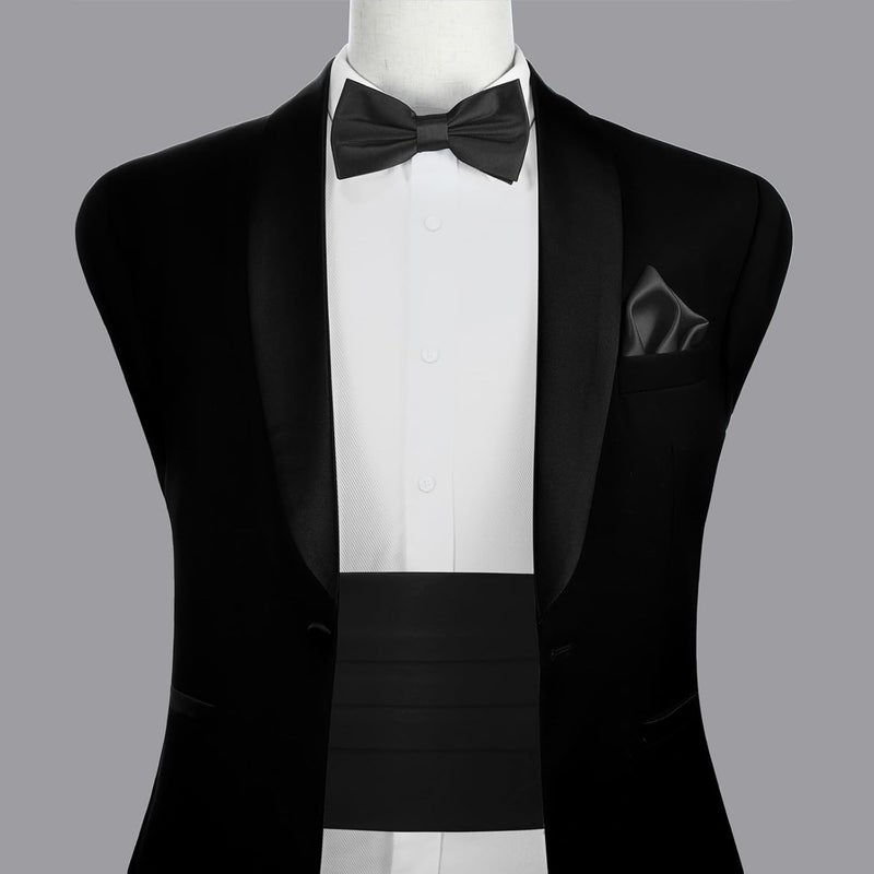 pensee Mens Formal Solid Pre-tied Bow Tie & Pocket Square & Cummerbund Set - Image 2