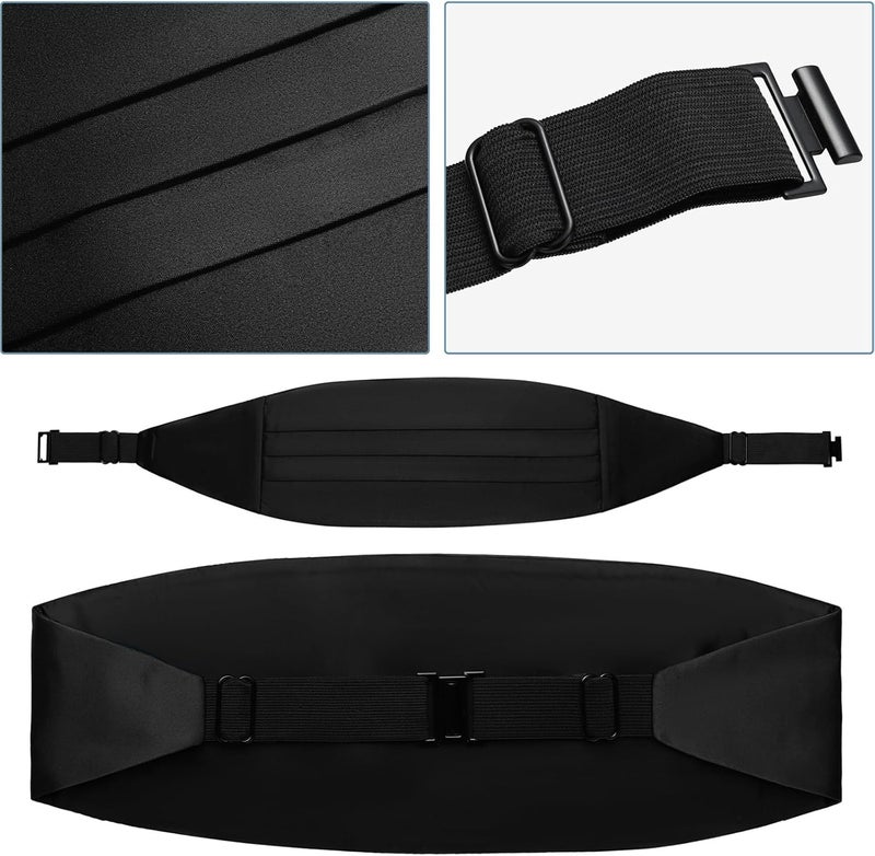pensee Mens Formal Solid Pre-tied Bow Tie & Pocket Square & Cummerbund Set - Image 4