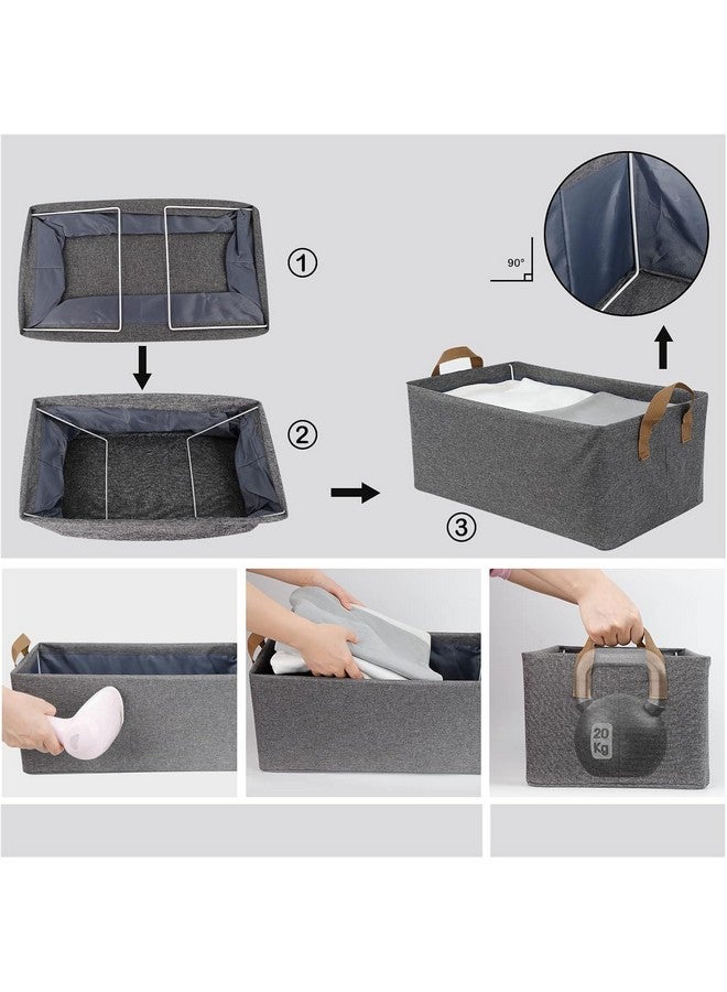 Home-Cloud سلة قماش قابلة للطي للتخزين مع إطار معدني ومقابض، منظم ملابس للخزانة، حلول تخزين الملابس، ألعاب، رفوف (رمادي، عبوة من 1) ، 28 x 48 x 20 سم - Image 5