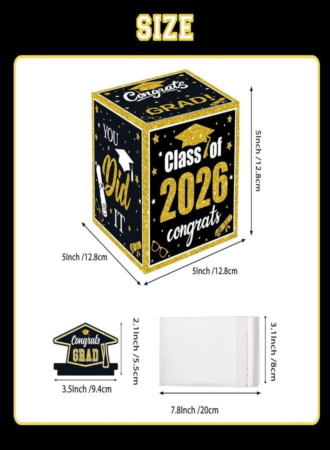 Racenaf Graduation Decoration Class of 2026 Money Box - Black and Gold Graduation Money Box for Cash Gift Pull Congrats Grad Card and 100Pcs Transparent Bags for Graduation Gift Party Supplies - Image 3