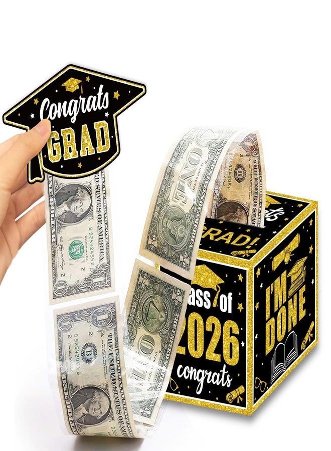 Racenaf Graduation Decoration Class of 2026 Money Box - Black and Gold Graduation Money Box for Cash Gift Pull Congrats Grad Card and 100Pcs Transparent Bags for Graduation Gift Party Supplies - Image 1