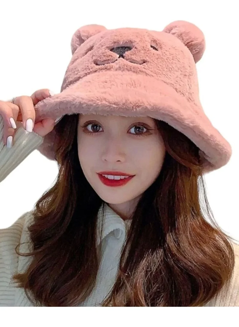 Uniquerrs Women's Cute Bear Ear Plush Bucket Hat