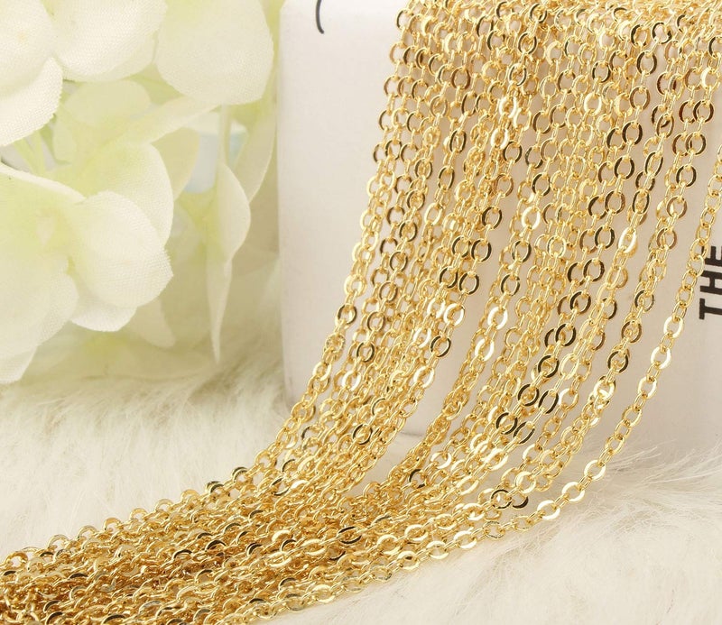 ALEXCRAFT Wholesale 12 PCS Gold Plated Brass Flat Cable Chain Finished Necklace Chains Bulk for Jewelry Making (18 Inch(1.5MM)) - Image 2