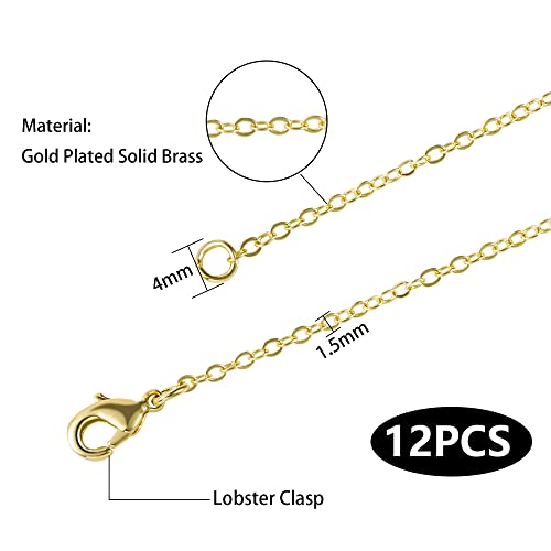ALEXCRAFT Wholesale 12 PCS Gold Plated Brass Flat Cable Chain Finished Necklace Chains Bulk for Jewelry Making (18 Inch(1.5MM)) - Image 4