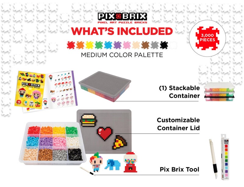 Pix Brix Pixel Art kit Puzzle Bricks  3000 Piece Pixel Art Container 12 Color Medium Palette  Interlocking Building Bricks Create 2D and 3D Builds Without Water or Glue  Stem Toys Ages 6 Plus - Image 3