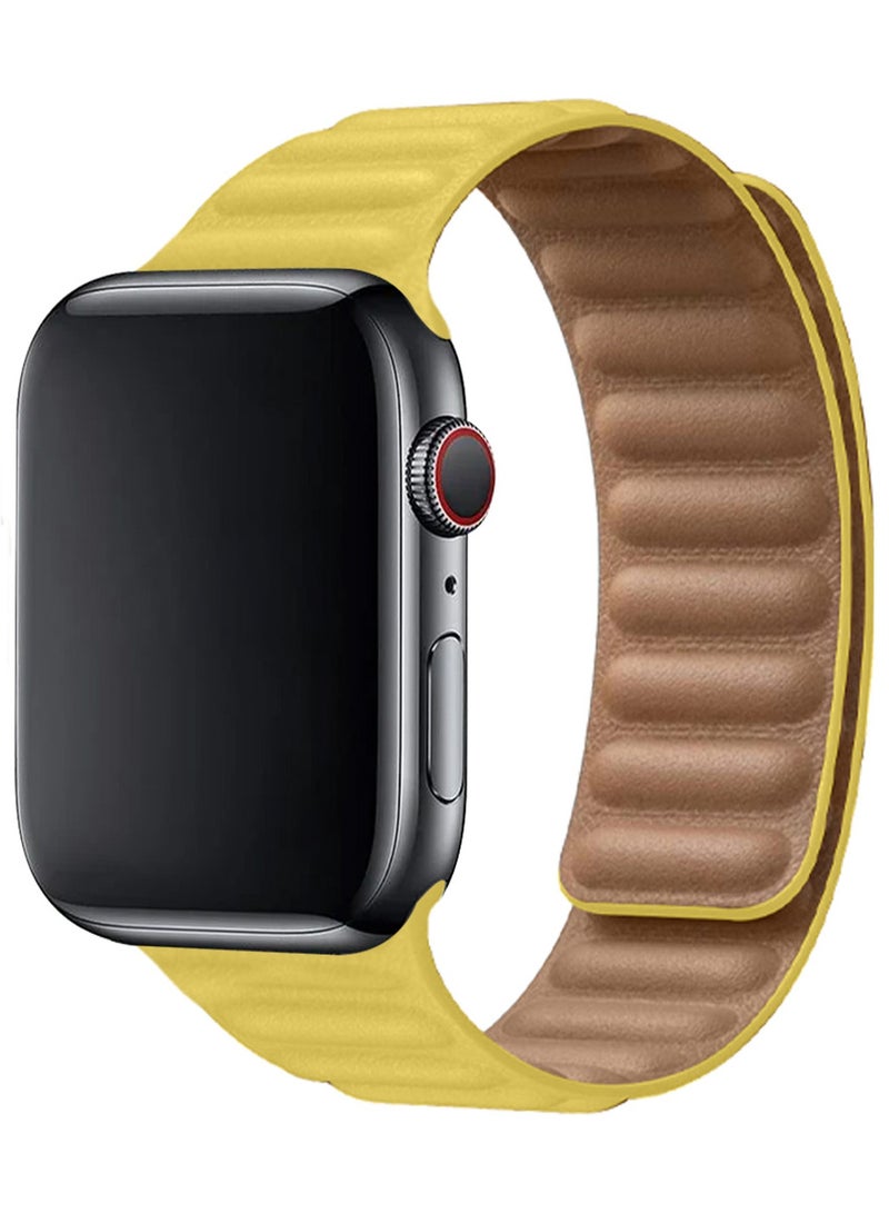 CATANES Replacement Band for Apple Watch Band 38mm 40mm 41mm (42mm Series 10) – Leather Link Strap Magnetic Loop Adjustable Bracelet - Yellow - Image 2