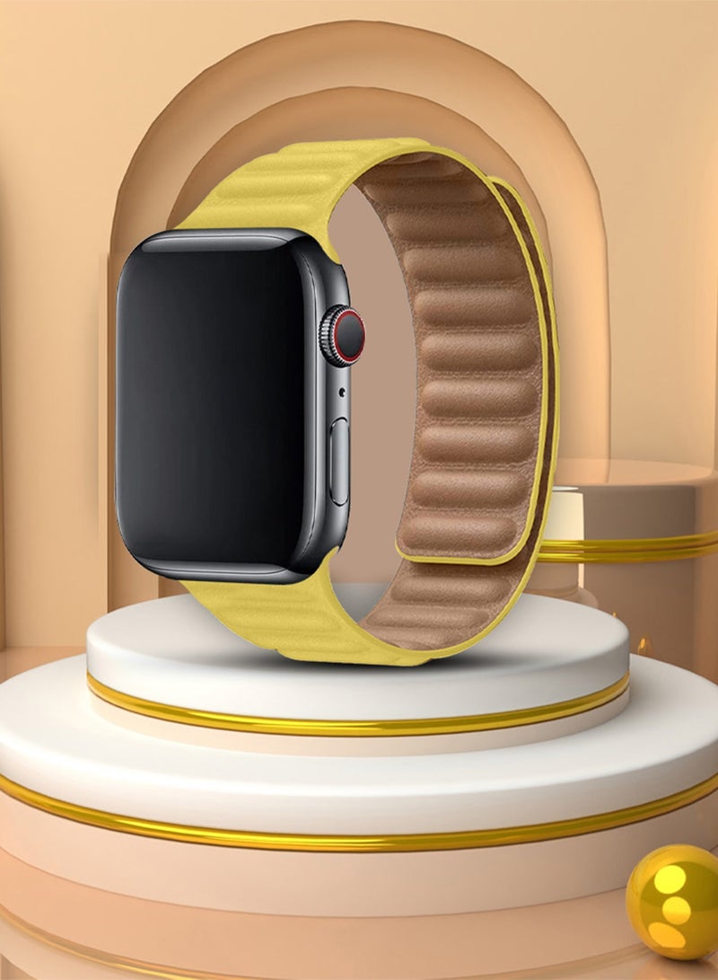 CATANES Replacement Band for Apple Watch Band 38mm 40mm 41mm (42mm Series 10) – Leather Link Strap Magnetic Loop Adjustable Bracelet - Yellow - Image 3