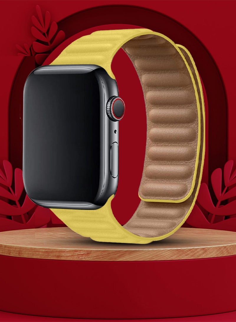 CATANES Replacement Band for Apple Watch Band 38mm 40mm 41mm (42mm Series 10) – Leather Link Strap Magnetic Loop Adjustable Bracelet - Yellow - Image 4