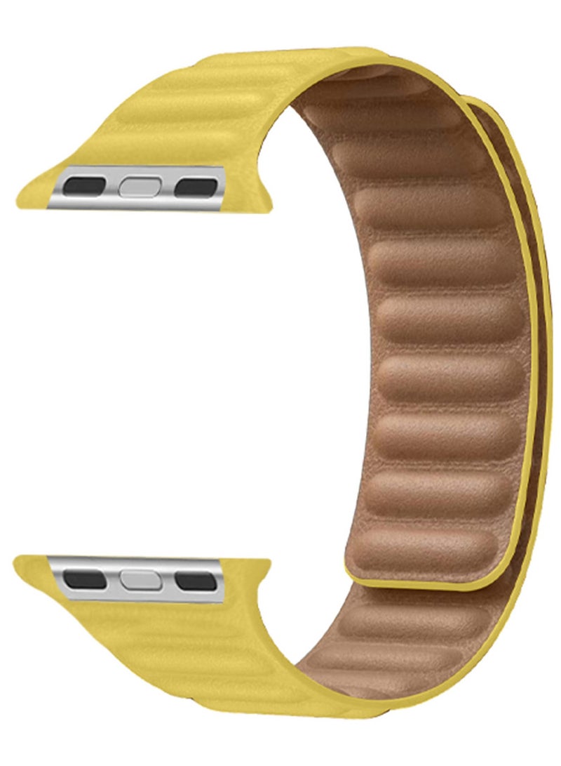 CATANES Replacement Band for Apple Watch Band 38mm 40mm 41mm (42mm Series 10) – Leather Link Strap Magnetic Loop Adjustable Bracelet - Yellow - Image 1