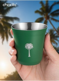 تشوكسيلا 1 قطعة كوب قهوة من الفولاذ المقاوم للصدأ سعة 160 مل، كوب قهوة المملكة العربية السعودية، هدايا اليوم الوطني السعودي، كوب شاي بنمط شجرة النخيل الخضراء، كوب ماء للتخييم في الهواء الطلق، كوب شاي  - Image 3