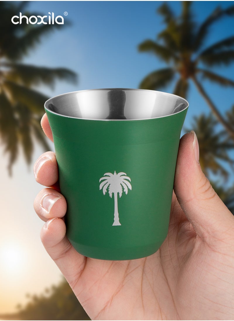 choxila 1pc 160ml Stainless Steel Coffee Cup, The Kingdom of Saudi Arabia Coffee Cup, Saudi National Day Gifts，Green Palm Tree Pattern Coffee Mug, outdoor camping water cup, tea cup  - Image 3