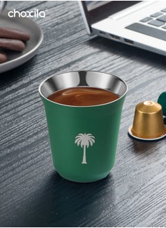 تشوكسيلا 1 قطعة كوب قهوة من الفولاذ المقاوم للصدأ سعة 160 مل، كوب قهوة المملكة العربية السعودية، هدايا اليوم الوطني السعودي، كوب شاي بنمط شجرة النخيل الخضراء، كوب ماء للتخييم في الهواء الطلق، كوب شاي  - Image 5