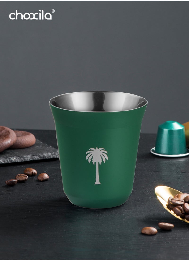 choxila 1pc 160ml Stainless Steel Coffee Cup, The Kingdom of Saudi Arabia Coffee Cup, Saudi National Day Gifts，Green Palm Tree Pattern Coffee Mug, outdoor camping water cup, tea cup  - Image 4