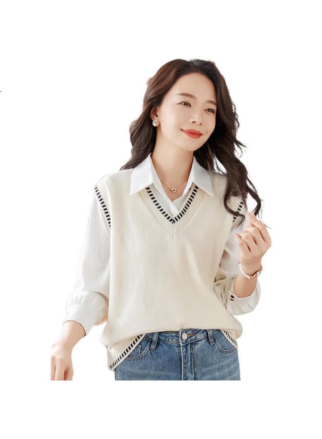 She enjoys Sheen V-Neck Vest Design Sense Vest Cardigan Sweater Fashion Slim Inner Top T13Kz5499 - Image 3