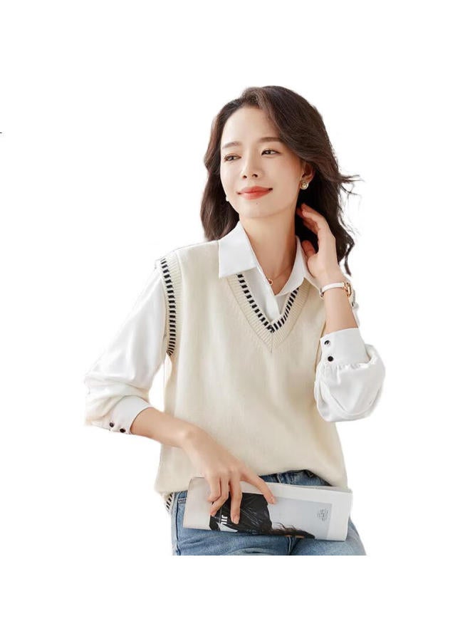 She enjoys Sheen V-Neck Vest Design Sense Vest Cardigan Sweater Fashion Slim Inner Top T13Kz5499 - Image 1